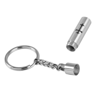 Customized Engrave Cross Cylinder Stainless Steel Cremation Keychain for Men Women