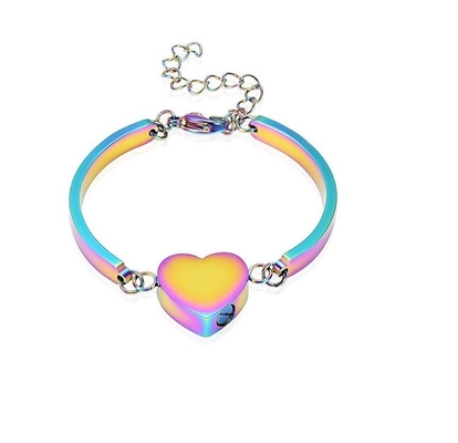 Adjustable Memorial Cremation Bracelet Rainbow Heart Urn Bangle For Ashes Keepsake