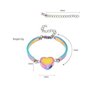 Adjustable Memorial Cremation Bracelet Rainbow Heart Urn Bangle For Ashes Keepsake