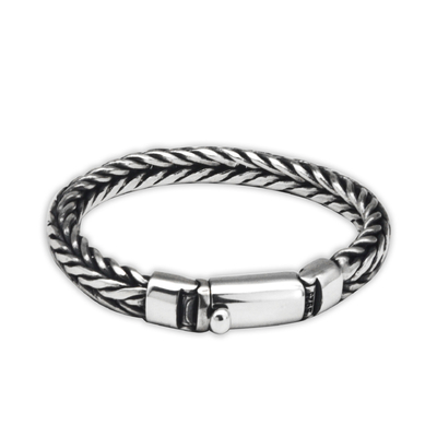 Retro Style S925 Silver Bracelet Handwoven Keel Design for Men's Fashion Statement