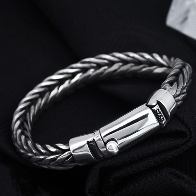 Retro Style S925 Silver Bracelet Handwoven Keel Design for Men's Fashion Statement