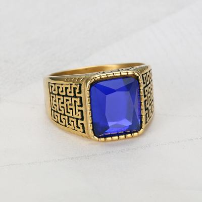 Square Gemstone Ring in SUS304 Stainless Steel for Men's Personality Rose Gold Plated