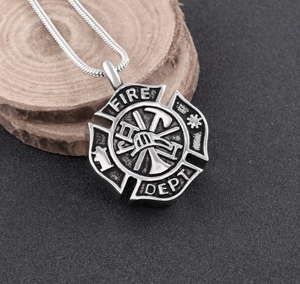 Firefighter Keepsake Pendant MEN Necklace Cremation Funeral Stainless Steel Urn Jewelry