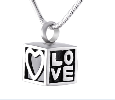 Stainless Steel Jewelry Mini Locket Souvenir Cube Necklace for Pet and Human Memorial