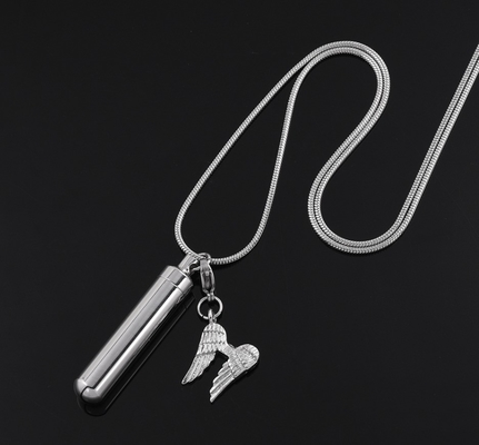 CNC Inlay Technology Angel Wing Perfume Bottle Pendant Stainless Steel Necklace for Men