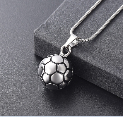 Round Soccer Ball Keepsake Urn Necklace For Ashes Stainless Steel Cremation Jewelry