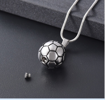 Round Soccer Ball Keepsake Urn Necklace For Ashes Stainless Steel Cremation Jewelry