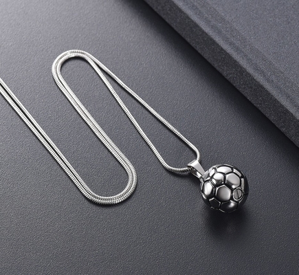 Round Soccer Ball Keepsake Urn Necklace For Ashes Stainless Steel Cremation Jewelry