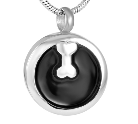Fashionable Round Cremation Urn Necklace With Dog Bone Engraved Pendant for Pet Ashes