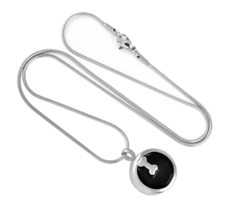 Fashionable Round Cremation Urn Necklace With Dog Bone Engraved Pendant for Pet Ashes