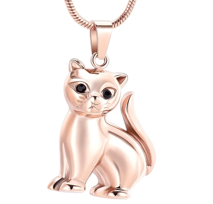 Pet Ashes Holder Necklace Stainless Steel Cremation Jewelry with Lovely Cat Pendant