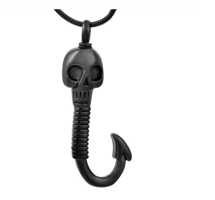 Stainless Steel Fishhook Memorial Locket Pendant Necklace for Women's Cremation Jewelry