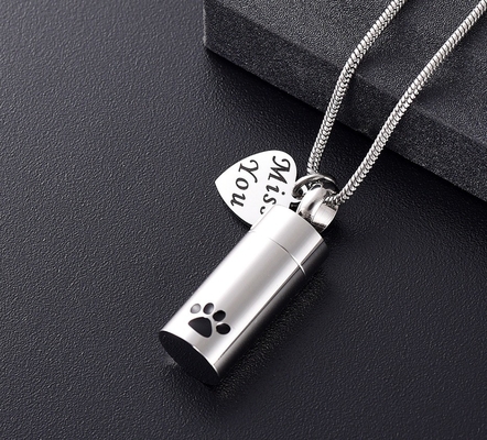 Pet Paw Print Cylinder Keepsake Necklace for Dog Cat Ashes Pet Memorial Picture Jewelry