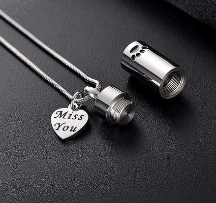Pet Paw Print Cylinder Keepsake Necklace for Dog Cat Ashes Pet Memorial Picture Jewelry