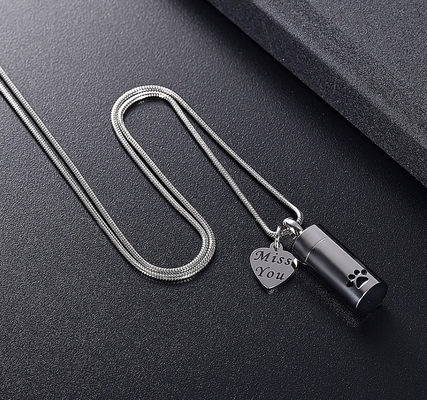 Pet Paw Print Cylinder Keepsake Necklace for Dog Cat Ashes Pet Memorial Picture Jewelry