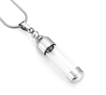 Stainless Steel Glass Container Cylinder Tube Urn Pendant Memorial Necklace Ashes Holder Keepsake Cremation Jewelry