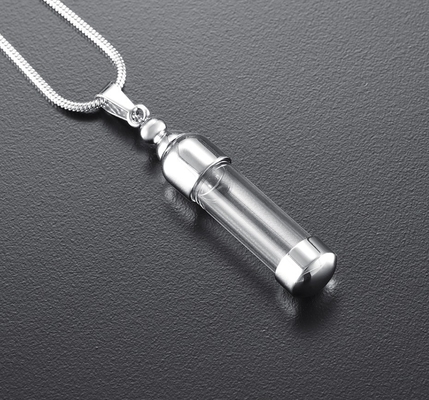 Stainless Steel Glass Container Cylinder Tube Urn Pendant Memorial Necklace Ashes Holder Keepsake Cremation Jewelry