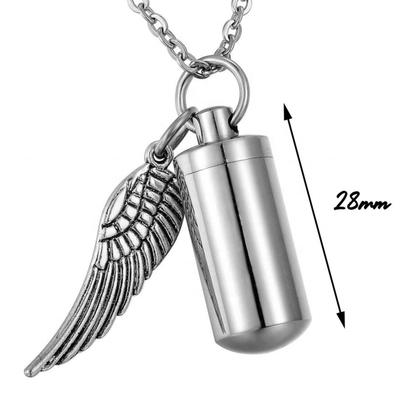 OEM/ODM Men Stainless Steel Perfume Holder Bullet Cylinder Ashes Urn Pendant Angel Wing Charm Memorial Necklace Jewelry 6 Sizes