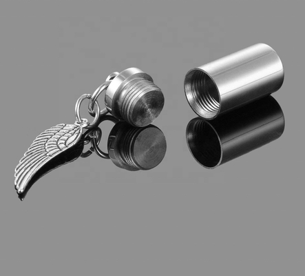 OEM/ODM Men Stainless Steel Perfume Holder Bullet Cylinder Ashes Urn Pendant Angel Wing Charm Memorial Necklace Jewelry 6 Sizes