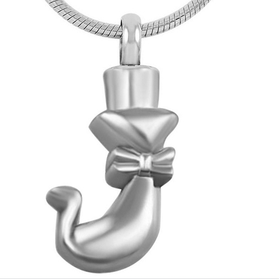 Stainless Steel Memorial Cremation Jewelry Cat Ash Urn Necklace with Bow Tie Design