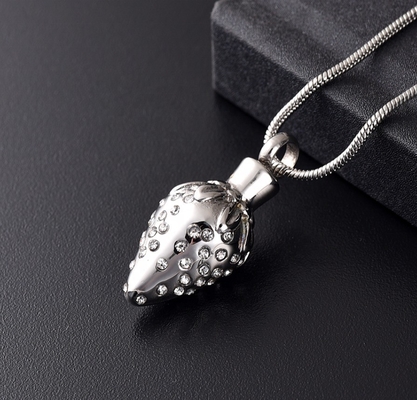 Jewelry Main Material Stainless Steel Strawberry Inlay Crystal Cremation Urn Necklace