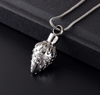 Jewelry Main Material Stainless Steel Strawberry Inlay Crystal Cremation Urn Necklace