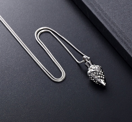 Jewelry Main Material Stainless Steel Strawberry Inlay Crystal Cremation Urn Necklace