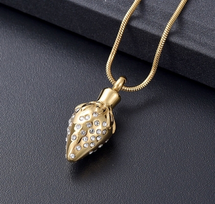 Jewelry Main Material Stainless Steel Strawberry Inlay Crystal Cremation Urn Necklace
