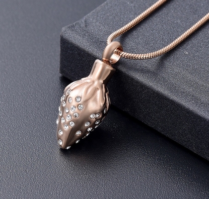 Jewelry Main Material Stainless Steel Strawberry Inlay Crystal Cremation Urn Necklace