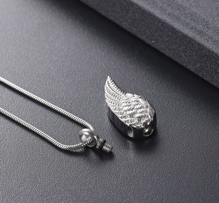 Stainless Steel Ashes Locket Angel Feather Wing Cremation Necklace for Men and Women