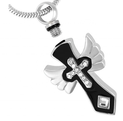 Stainless Steel Gifts Unique Designs Wing Crystal Cross Memorial Ashes Pendant Necklace