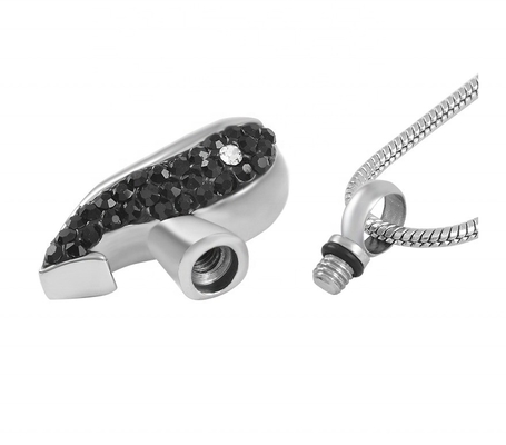 Black Crystal Whale Stainless Steel Cremation Pendant for Men's Memorial Urn Necklace