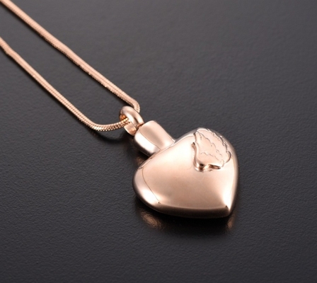 Men's Angel Wing In Heart Urn Necklace for Ashes Cremation Free Engrave CLASSIC Style