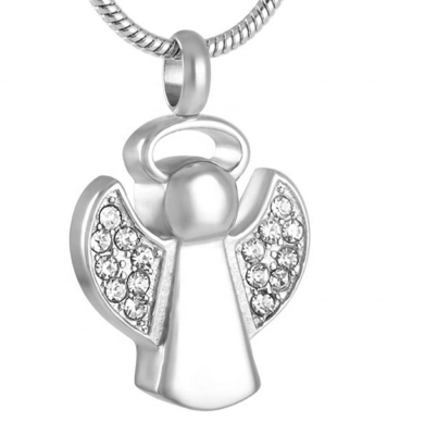 Stainless Steel Funeral Keepsake Little Fairy With Crystal Wings Memorial Pendant