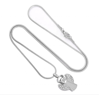 Stainless Steel Funeral Keepsake Little Fairy With Crystal Wings Memorial Pendant