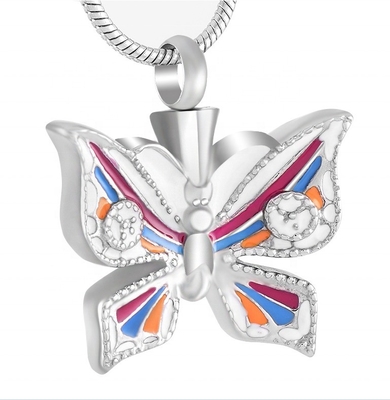 CNC Inlay Technology Stainless Steel Multicolor Butterfly Cremation Keepsake Necklace