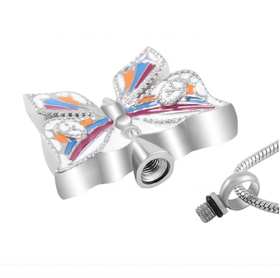 CNC Inlay Technology Stainless Steel Multicolor Butterfly Cremation Keepsake Necklace