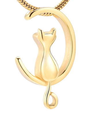 Rose Gold Plated Moon Cat Shape Cremation Jewelry for Pet Ashes 8 Year's Experience