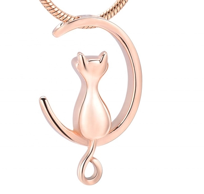 Rose Gold Plated Moon Cat Shape Cremation Jewelry for Pet Ashes 8 Year's Experience
