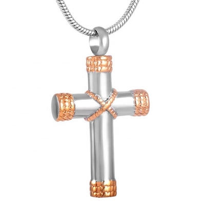 Gold CNC Inlay Personalized Color Cross Pendant Necklace for Ashes Urn Cremation Jewelry