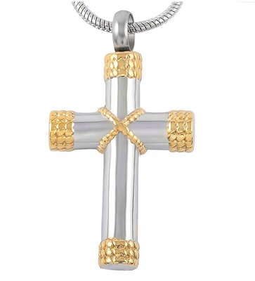 Gold CNC Inlay Personalized Color Cross Pendant Necklace for Ashes Urn Cremation Jewelry