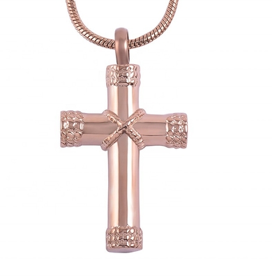 Gold CNC Inlay Personalized Color Cross Pendant Necklace for Ashes Urn Cremation Jewelry