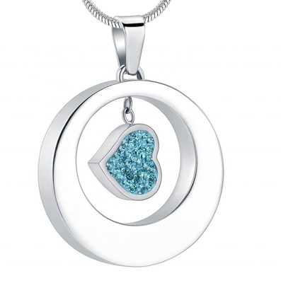 Picture Cremation Jewelry For Ashes Heart In Circle With Crystal Memorial Urn Necklace