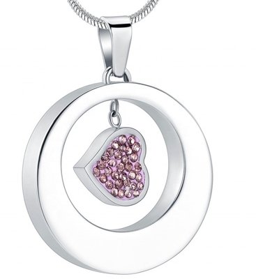 Picture Cremation Jewelry For Ashes Heart In Circle With Crystal Memorial Urn Necklace
