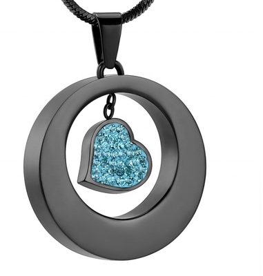 Picture Cremation Jewelry For Ashes Heart In Circle With Crystal Memorial Urn Necklace