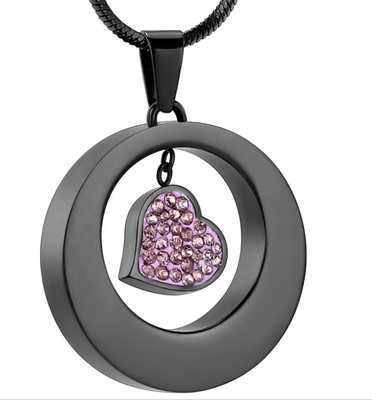 Picture Cremation Jewelry For Ashes Heart In Circle With Crystal Memorial Urn Necklace