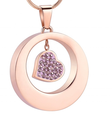 Picture Cremation Jewelry For Ashes Heart In Circle With Crystal Memorial Urn Necklace