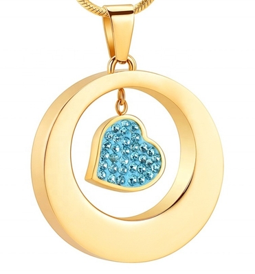 Picture Cremation Jewelry For Ashes Heart In Circle With Crystal Memorial Urn Necklace