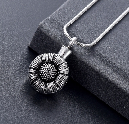 Stainless Steel Sunflower Urn Necklace For Human Pet Ashes Cremation Pendant