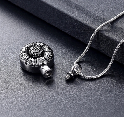 Stainless Steel Sunflower Urn Necklace For Human Pet Ashes Cremation Pendant